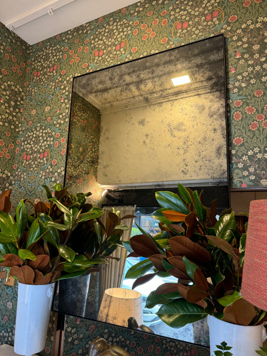 Antiqued Mirror - Blackened Steel Frame