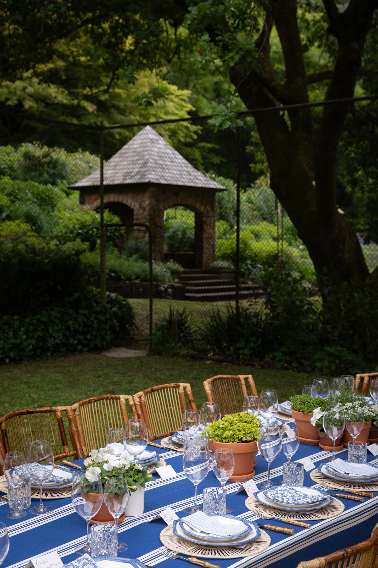 Blue & White Stripe Tablecloth - 550 x 260cm